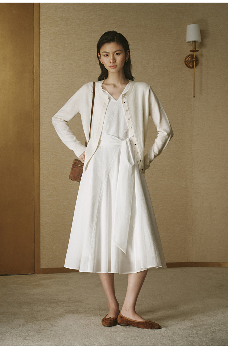 Floral Pointelle Wool Cardigan - Ivory White