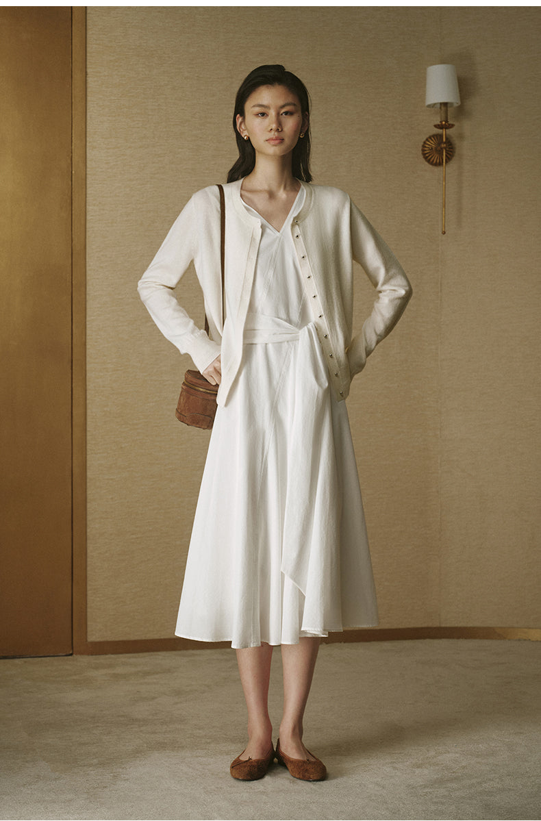 Floral Pointelle Wool Cardigan - Ivory White
