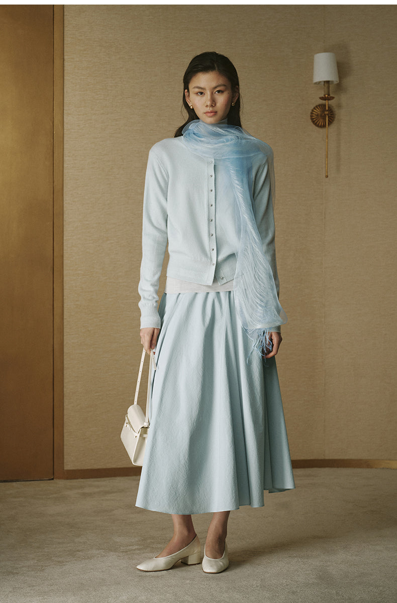 Floral Pointelle Wool Cardigan - Clear Water Blue