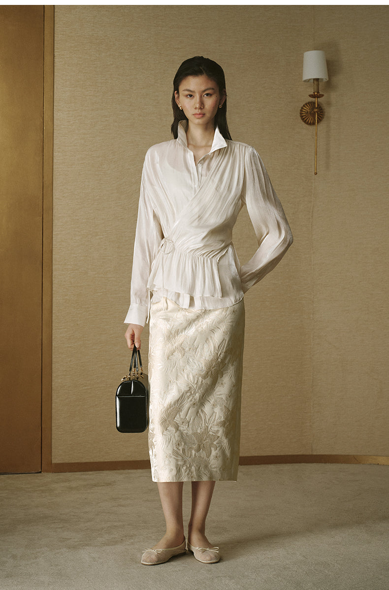 Fluid Sculpted Collar Shirt - Pearl White