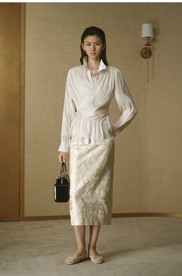 Fluid Sculpted Collar Shirt - Pearl White