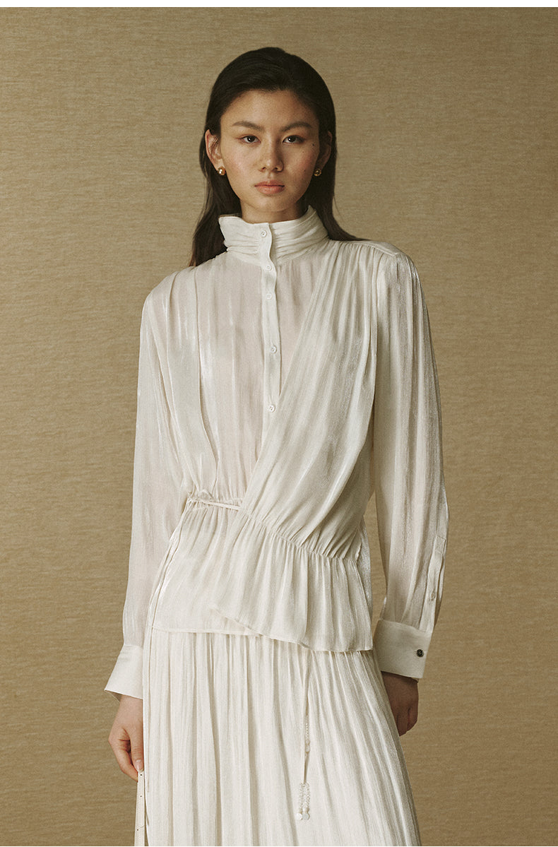 Fluid Sculpted Collar Shirt - Pearl White