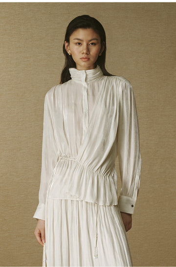 Fluid Sculpted Collar Shirt - Pearl White