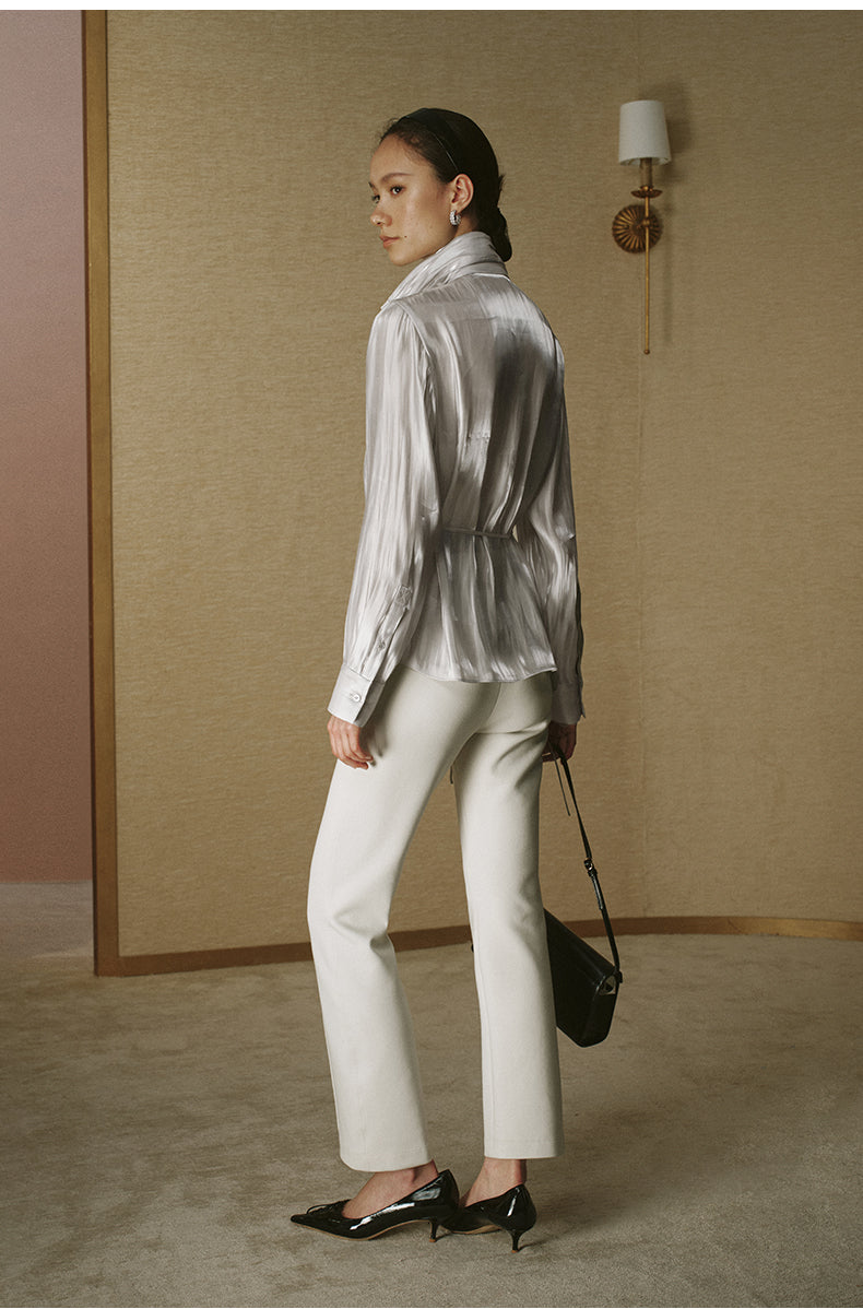 Fluid Sculpted Collar Shirt - Light Grey