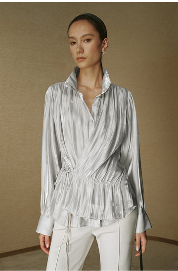 Fluid Sculpted Collar Shirt - Light Grey