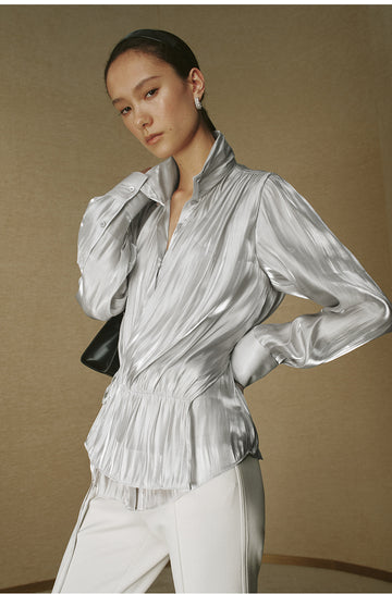 Fluid Sculpted Collar Shirt - Light Grey