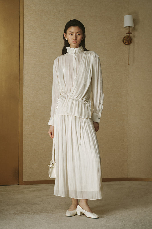 Luminous Pleated Midi Skirt - Pearl White