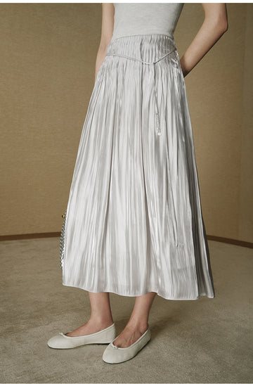 Luminous Pleated Midi Skirt - Light Grey