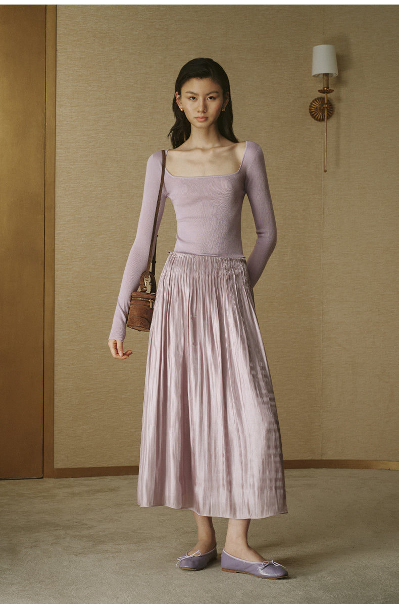 Luminous Pleated Midi Skirt - Soft Haze Purple