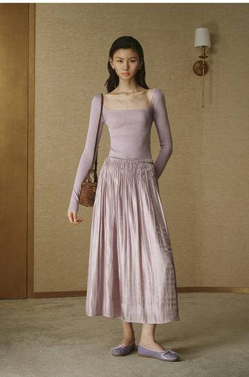 Luminous Pleated Midi Skirt - Soft Haze Purple