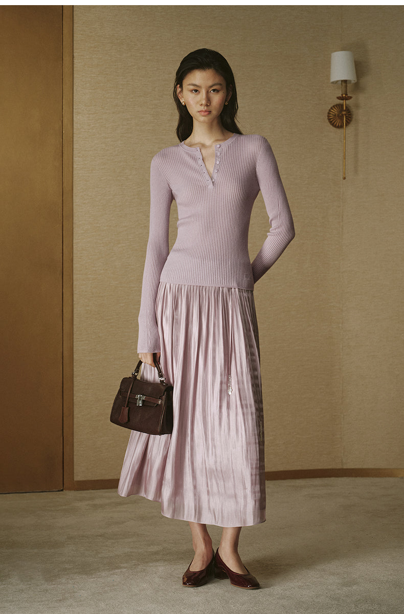 Luminous Pleated Midi Skirt - Soft Haze Purple