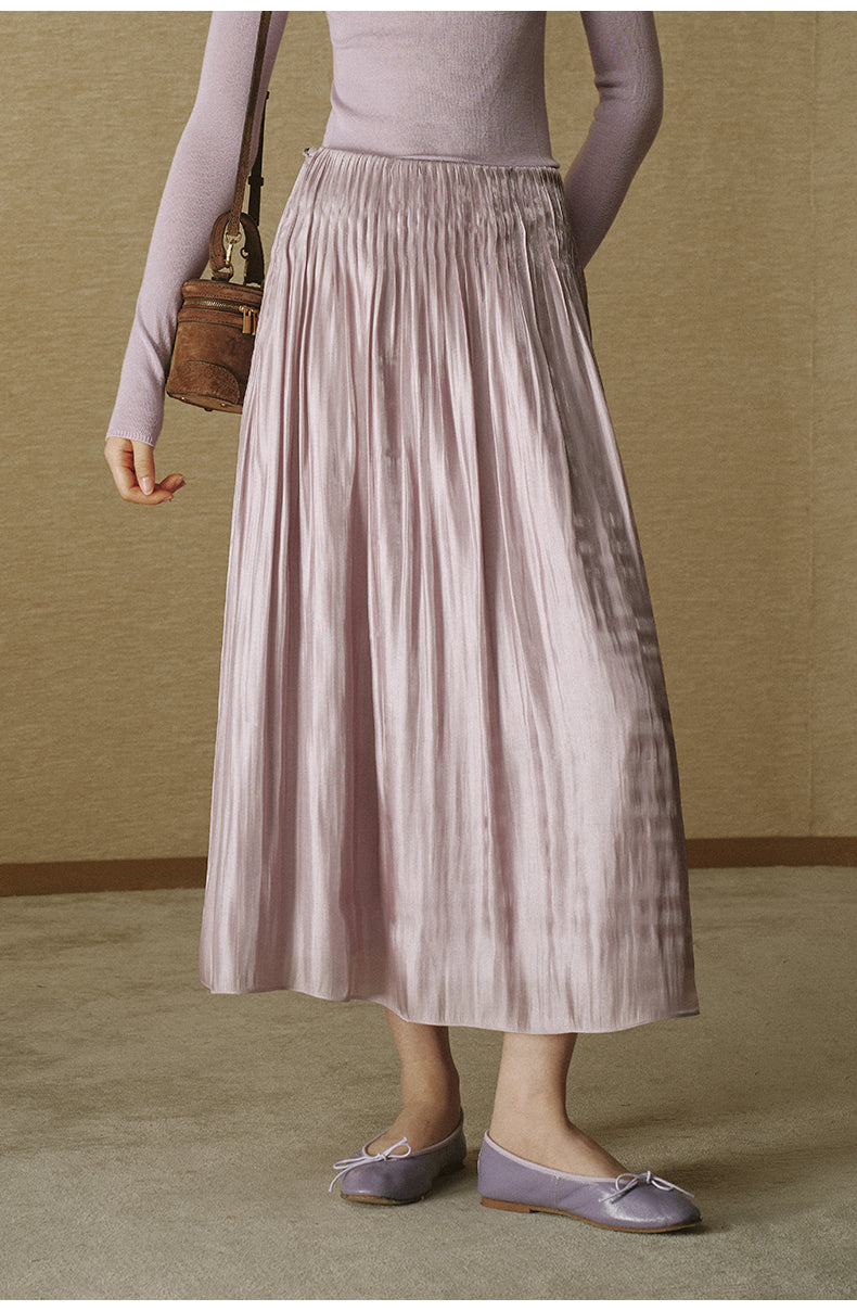 Luminous Pleated Midi Skirt - Soft Haze Purple