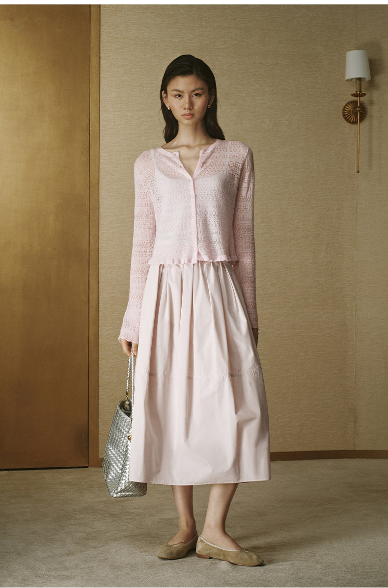 Pointelle Ruffle Wool Cardigan - Dusk Pink