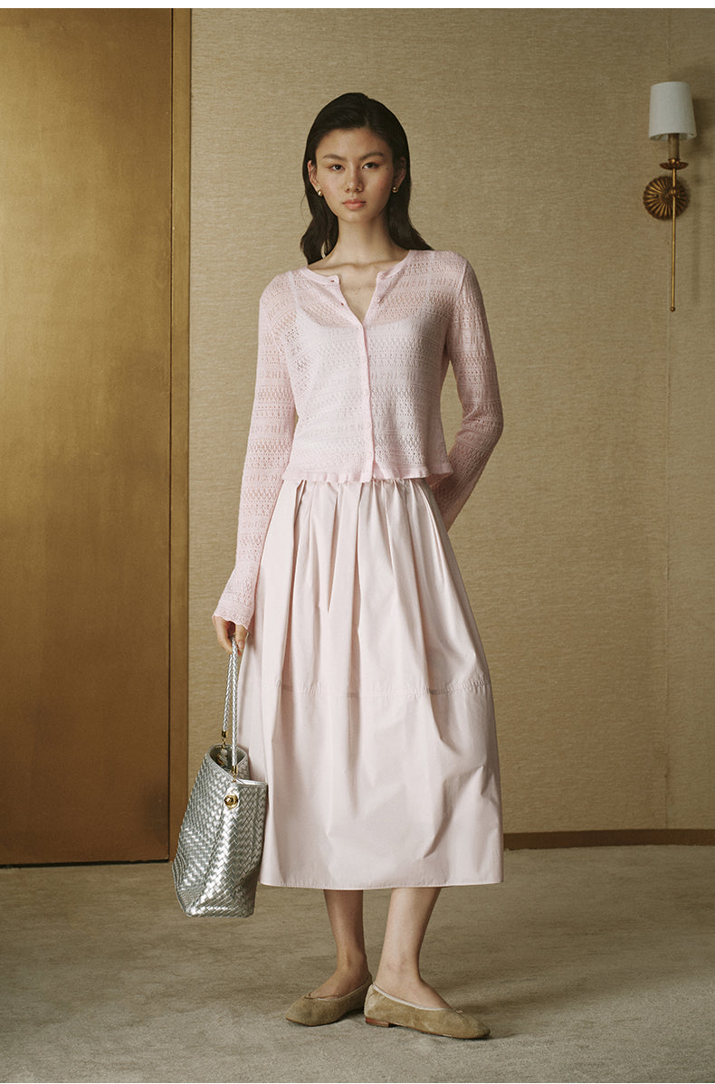 Pointelle Ruffle Wool Cardigan - Dusk Pink