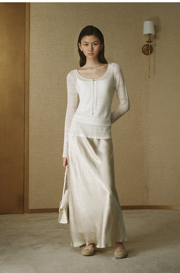 Pointelle Scoop-Neck Wool Sweater - Ivory White