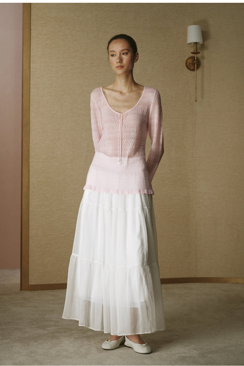 Pointelle Scoop-Neck Wool Sweater - Dusk Pink