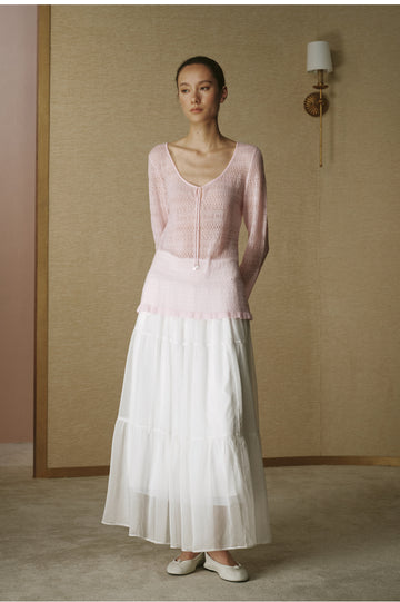 Pointelle Scoop-Neck Wool Sweater - Dusk Pink