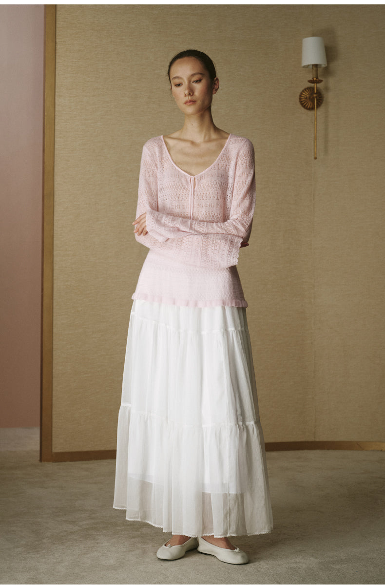 Pointelle Scoop-Neck Wool Sweater - Dusk Pink