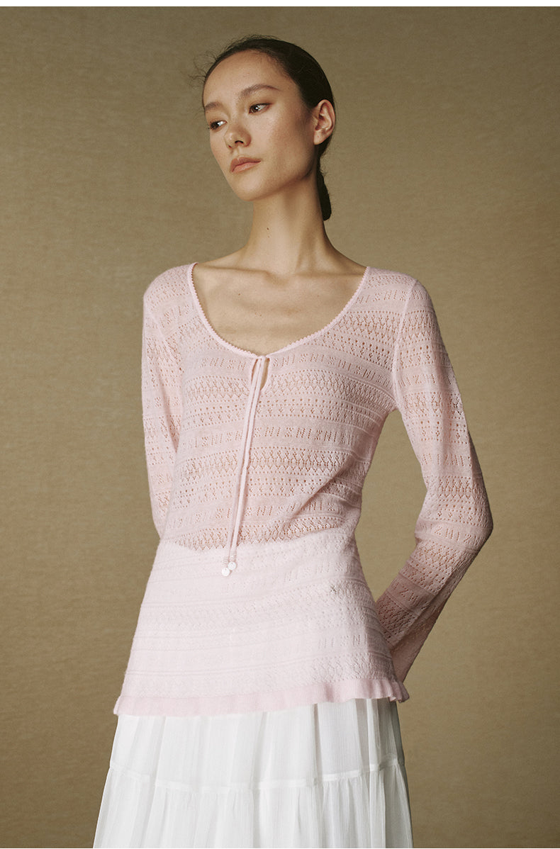 Pointelle Scoop-Neck Wool Sweater - Dusk Pink