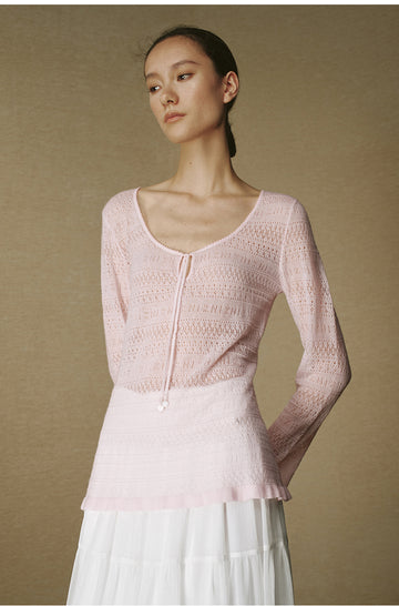 Pointelle Scoop-Neck Wool Sweater - Dusk Pink
