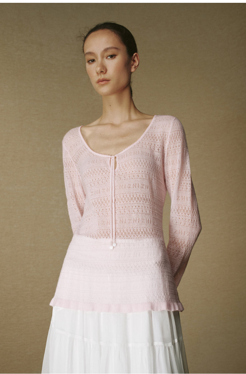 Pointelle Scoop-Neck Wool Sweater - Dusk Pink
