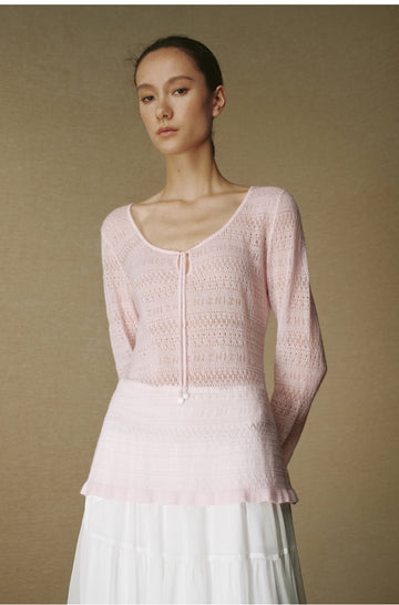 Pointelle Scoop-Neck Wool Sweater - Dusk Pink