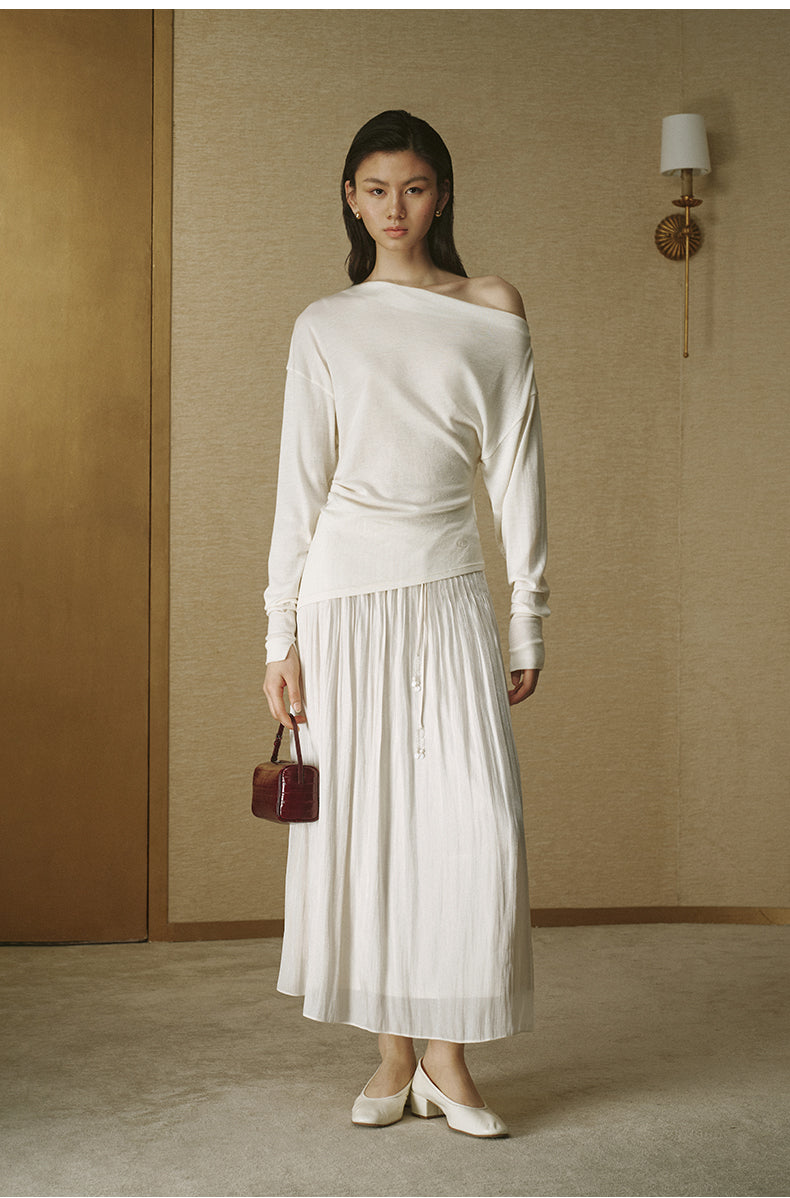 Relaxed Asymmetric Wool Tee - Ivory White