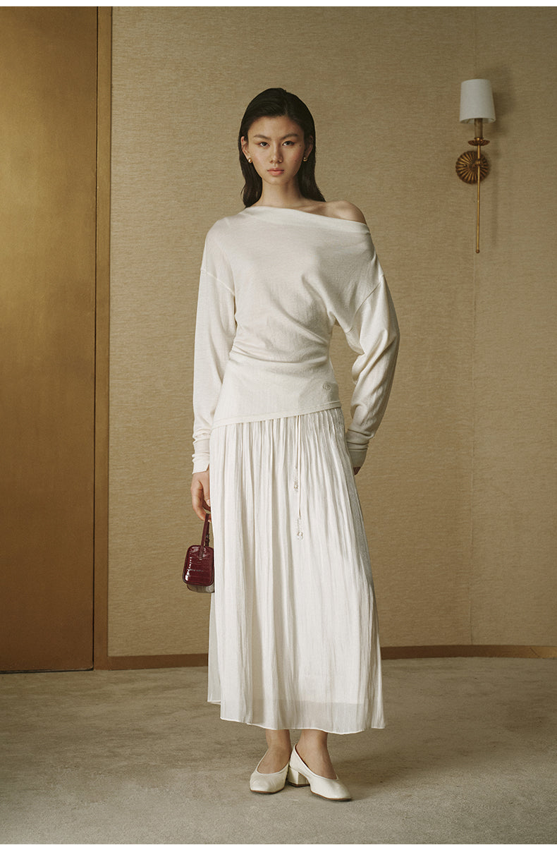 Relaxed Asymmetric Wool Tee - Ivory White