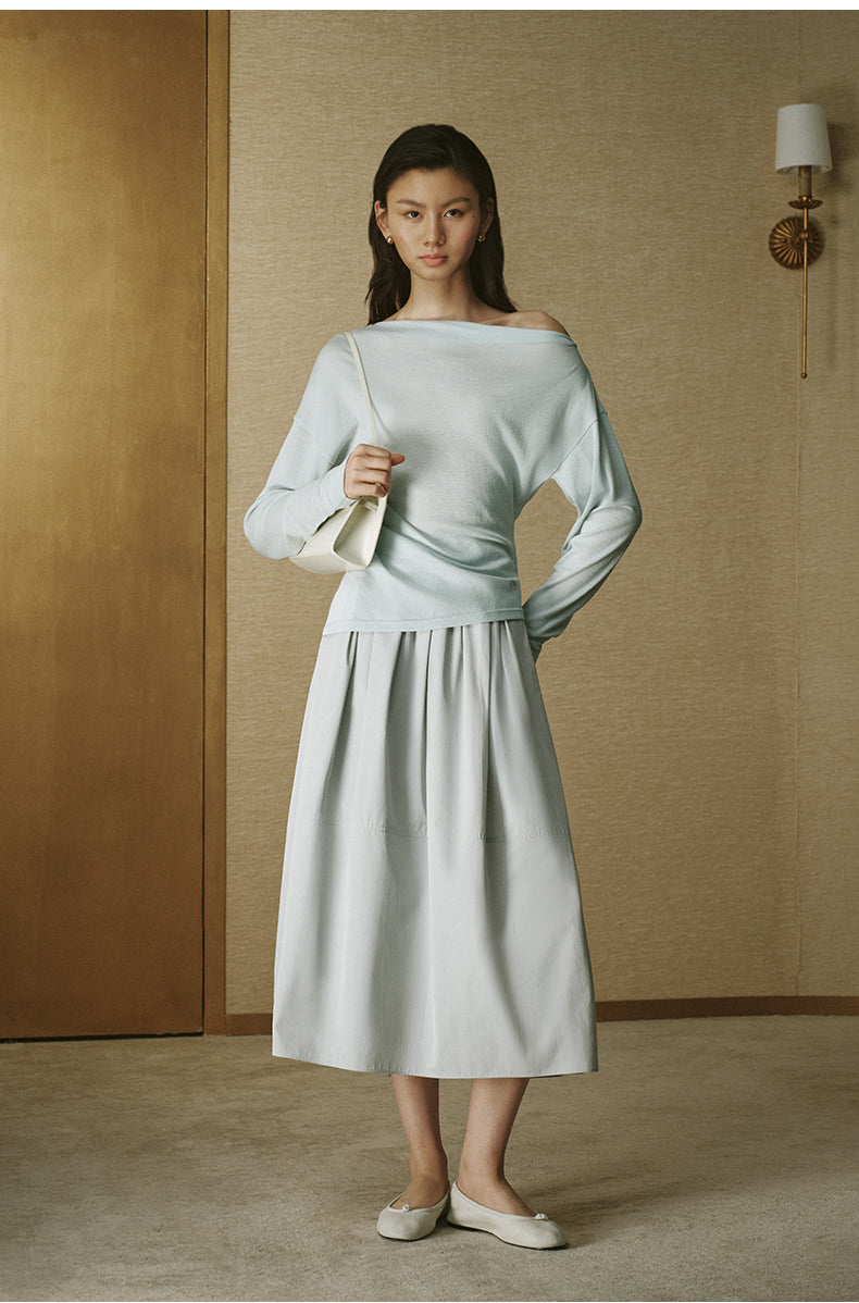 Relaxed Asymmetric Wool Tee - Glacier Blue