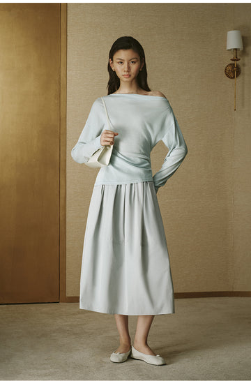Relaxed Asymmetric Wool Tee - Glacier Blue