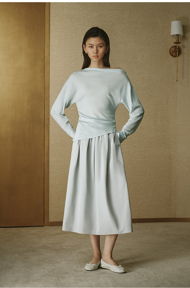 Relaxed Asymmetric Wool Tee - Glacier Blue
