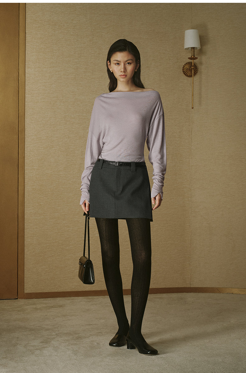 Relaxed Asymmetric Wool Tee - Soft Haze Purple