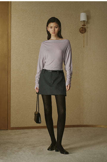 Relaxed Asymmetric Wool Tee - Soft Haze Purple