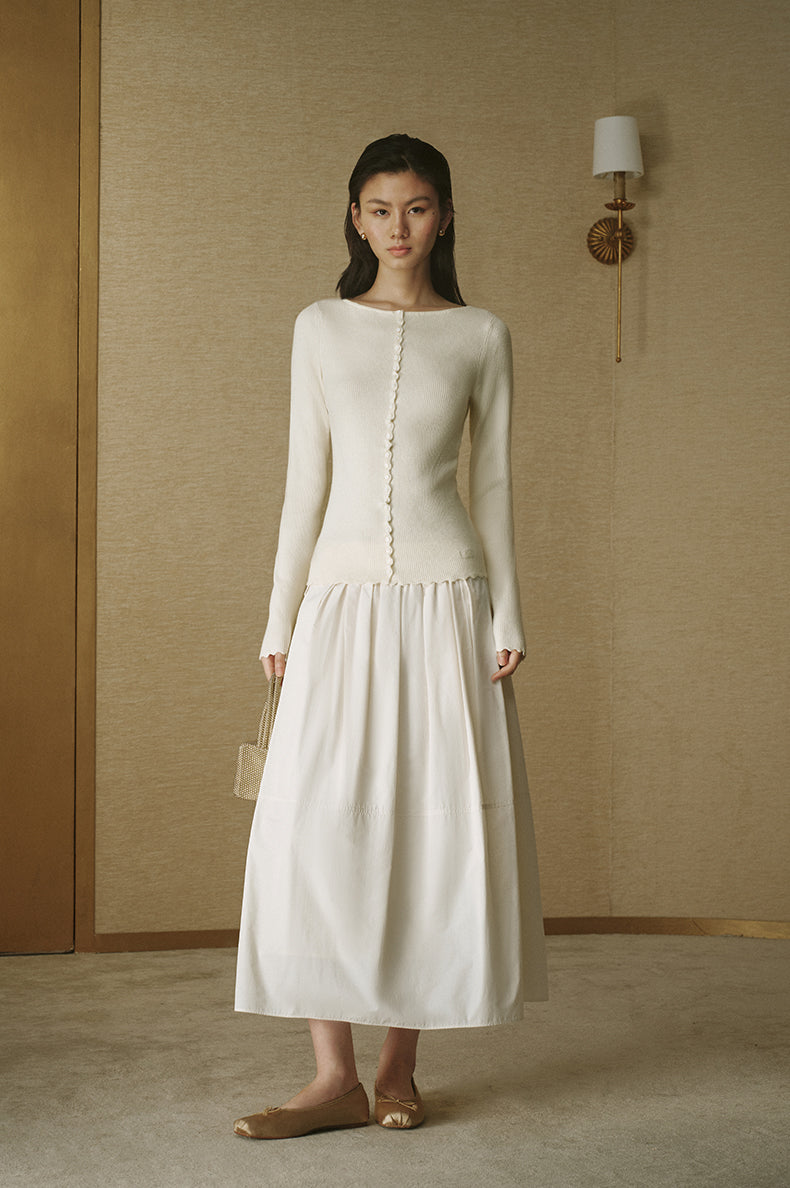 Scalloped-Edge Soft Knit - Vanilla White
