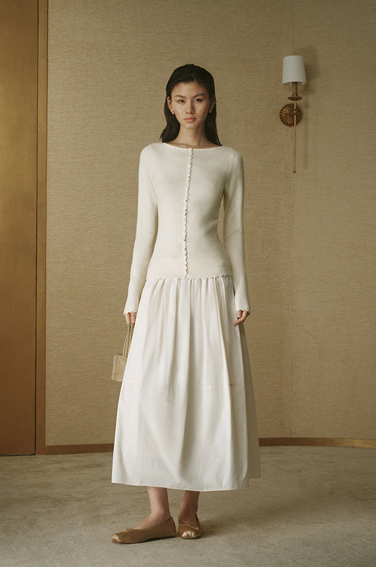 Scalloped-Edge Soft Knit - Vanilla White