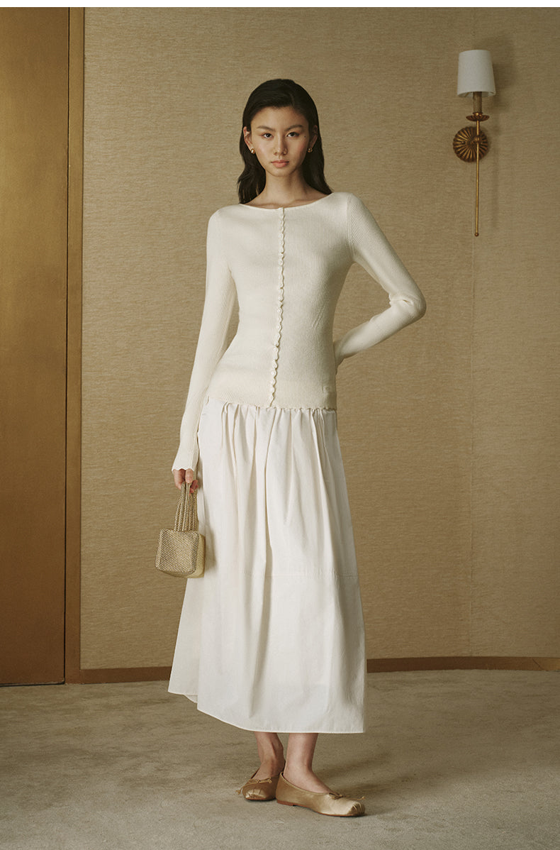 Scalloped-Edge Soft Knit - Vanilla White