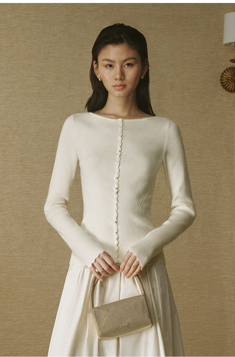 Scalloped-Edge Soft Knit - Vanilla White