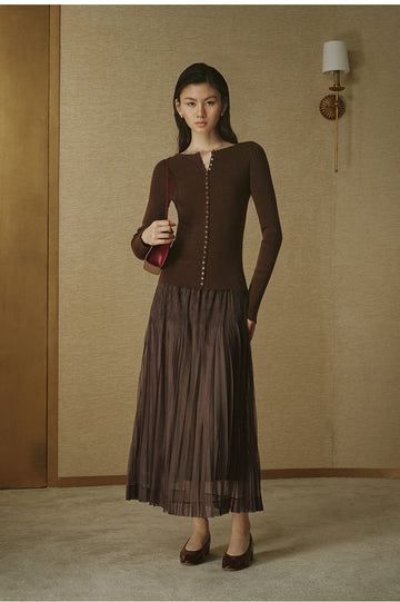 Scalloped-Edge Soft Knit - Truffle Brown