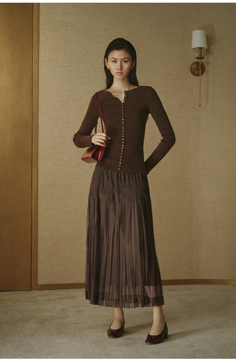 Scalloped-Edge Soft Knit - Truffle Brown