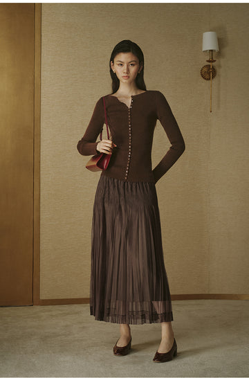 Scalloped-Edge Soft Knit - Truffle Brown