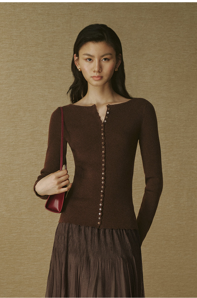 Scalloped-Edge Soft Knit - Truffle Brown