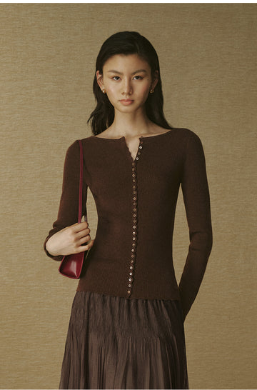 Scalloped-Edge Soft Knit - Truffle Brown
