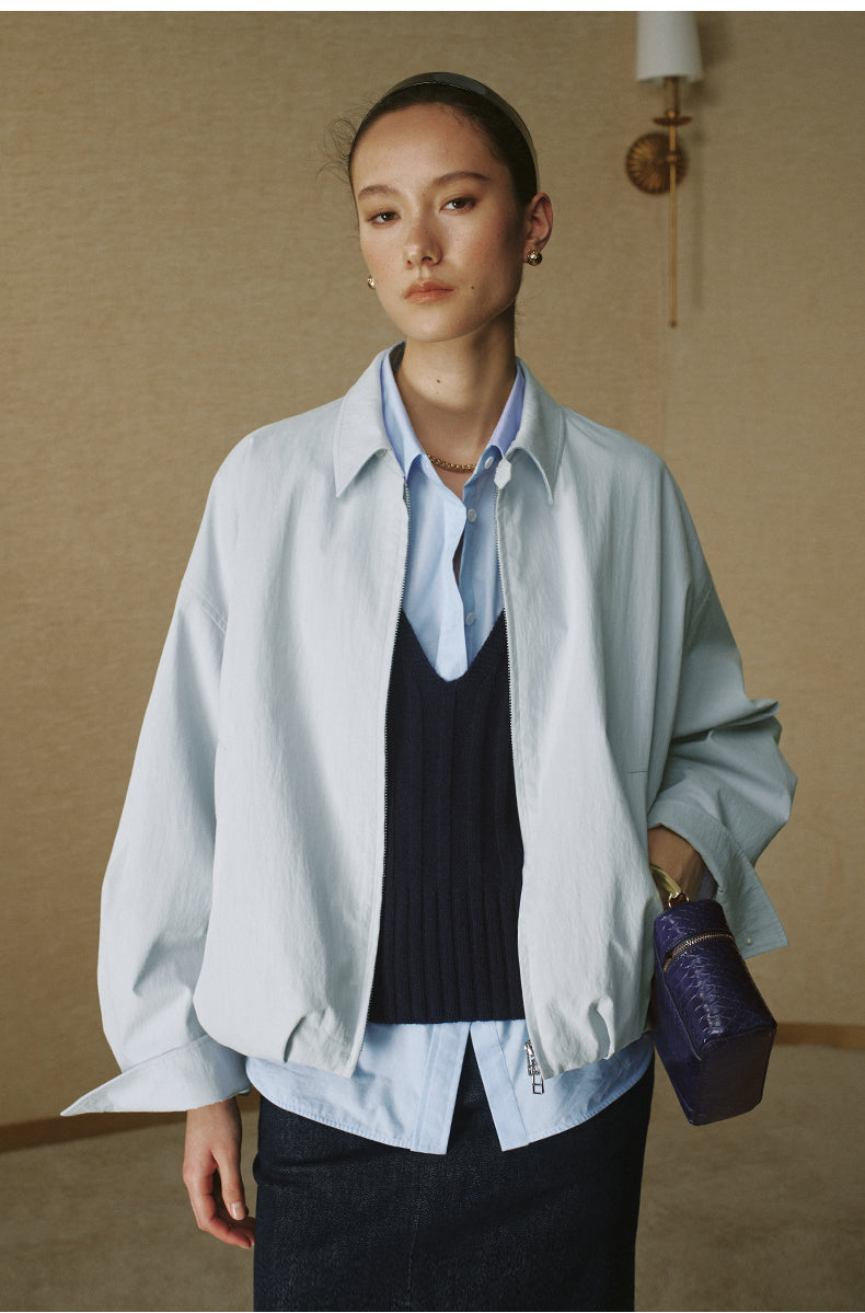 Soft Tailored Cropped Jacket - Pale Water Blue
