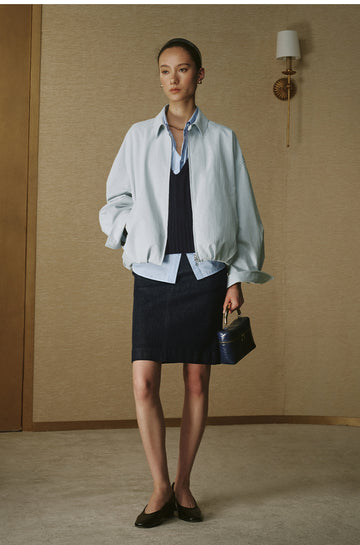 Soft Tailored Cropped Jacket - Pale Water Blue