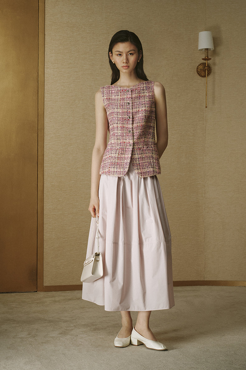 Textured Tweed Wool Vest - Orchid Haze Pink