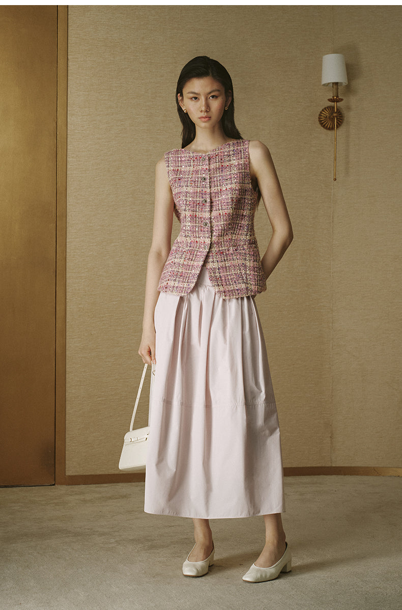 Textured Tweed Wool Vest - Orchid Haze Pink
