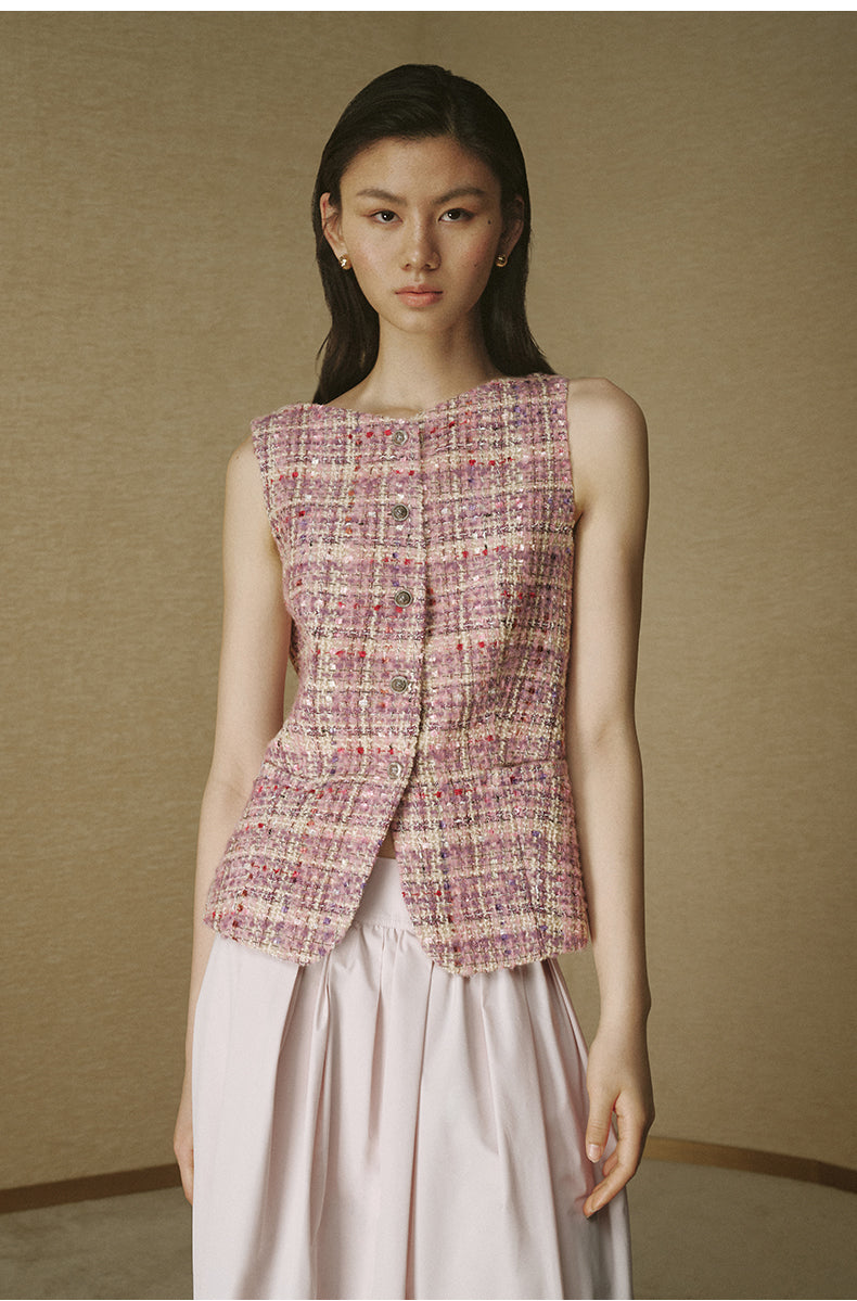 Textured Tweed Wool Vest - Orchid Haze Pink