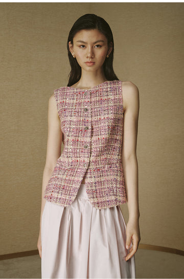 Textured Tweed Wool Vest - Orchid Haze Pink