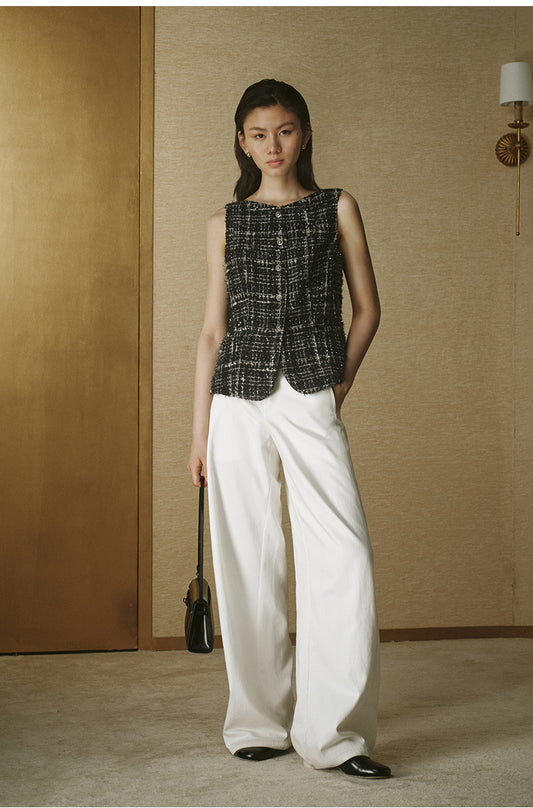 Textured Tweed Wool Vest - Ink Black