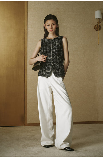 Textured Tweed Wool Vest - Ink Black